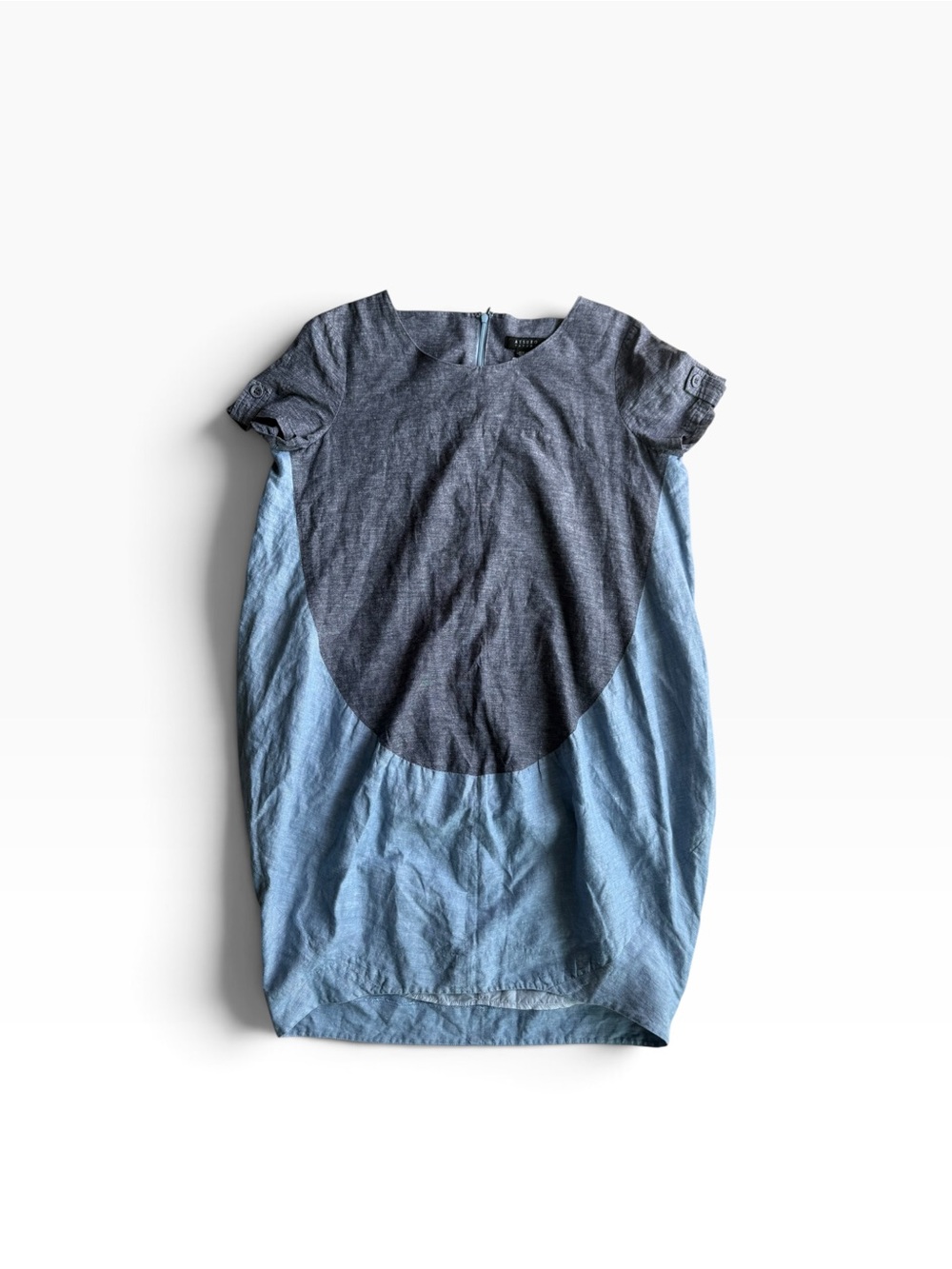 Atsuro Tayama Colorblock Linen Cotton Balloon Dress Chambray Blue Grey Size US6 - Picture 2 of 8